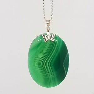 Green Oval Butterfly Agate Pendant